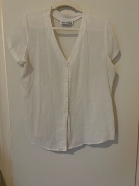 Vintage Lloyd Williams White Button-Front Short Sleeve Blouse Size Small